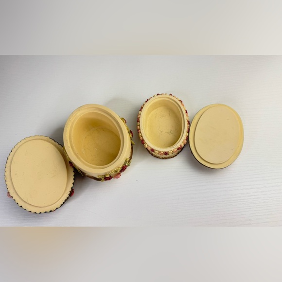 Vintage Sculptured Rose Trinket Box by Dezine Ltd Set of 2 Hand-painted 90’s - Picture 6 of 14